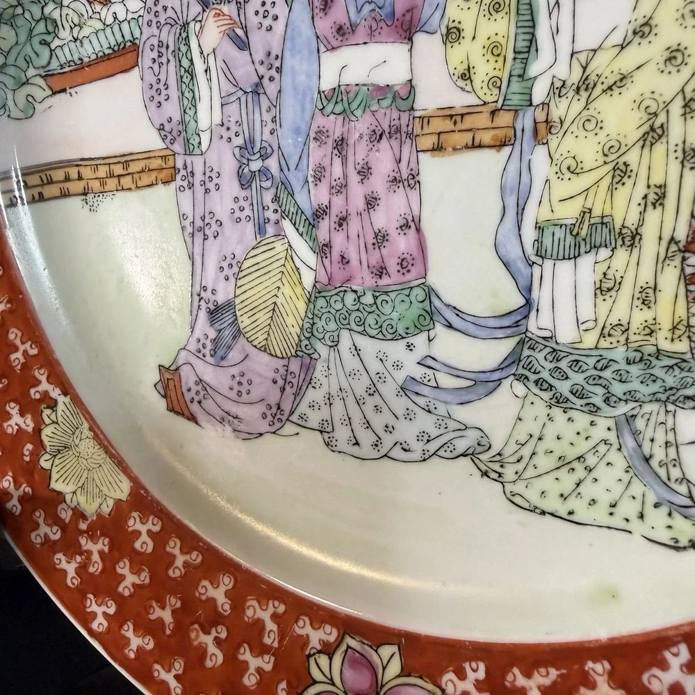 Chinese Famille Rose Porcelain Plate Hand Painted Garden Court Figures 10
